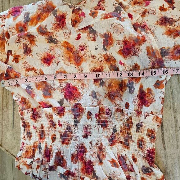 IRO Paris Sz Medium Showoff Smocked Cottagecore Boho Feminine Mini Orange Dress - Picture 11 of 15